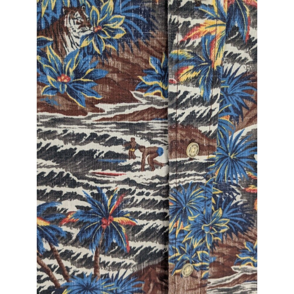 Vtg Reyn Spooner Tailored Fit Button Shirt Hawaiian Surf Mountain Floral Sz L - Picture 7 of 11